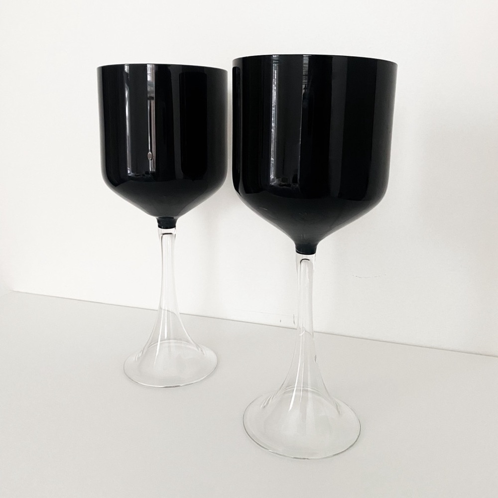 Vintage Black Wine Glasses - Set of 2